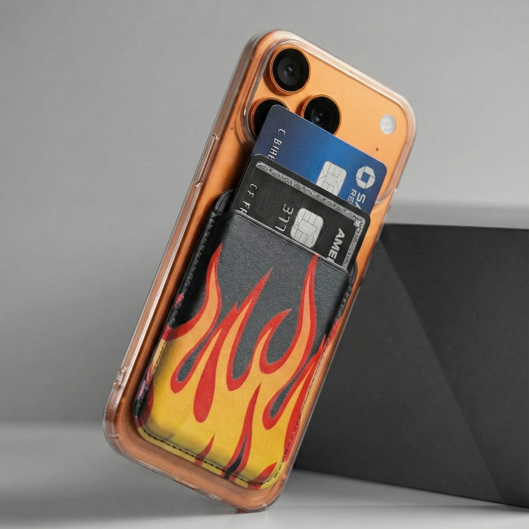 Leather MagSafe wallet with Flame design