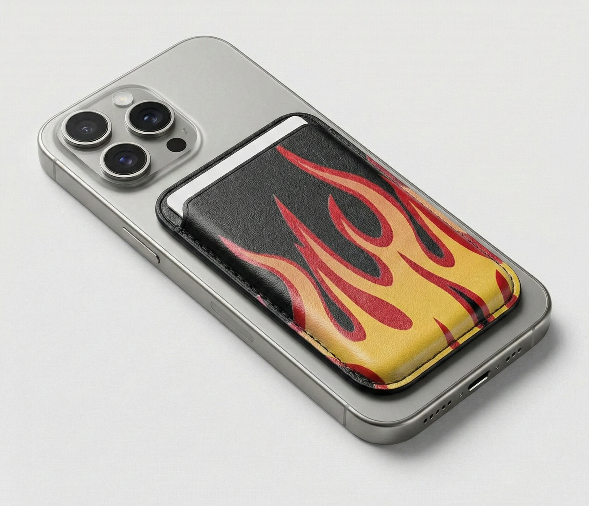 Leather MagSafe wallet with Flame design