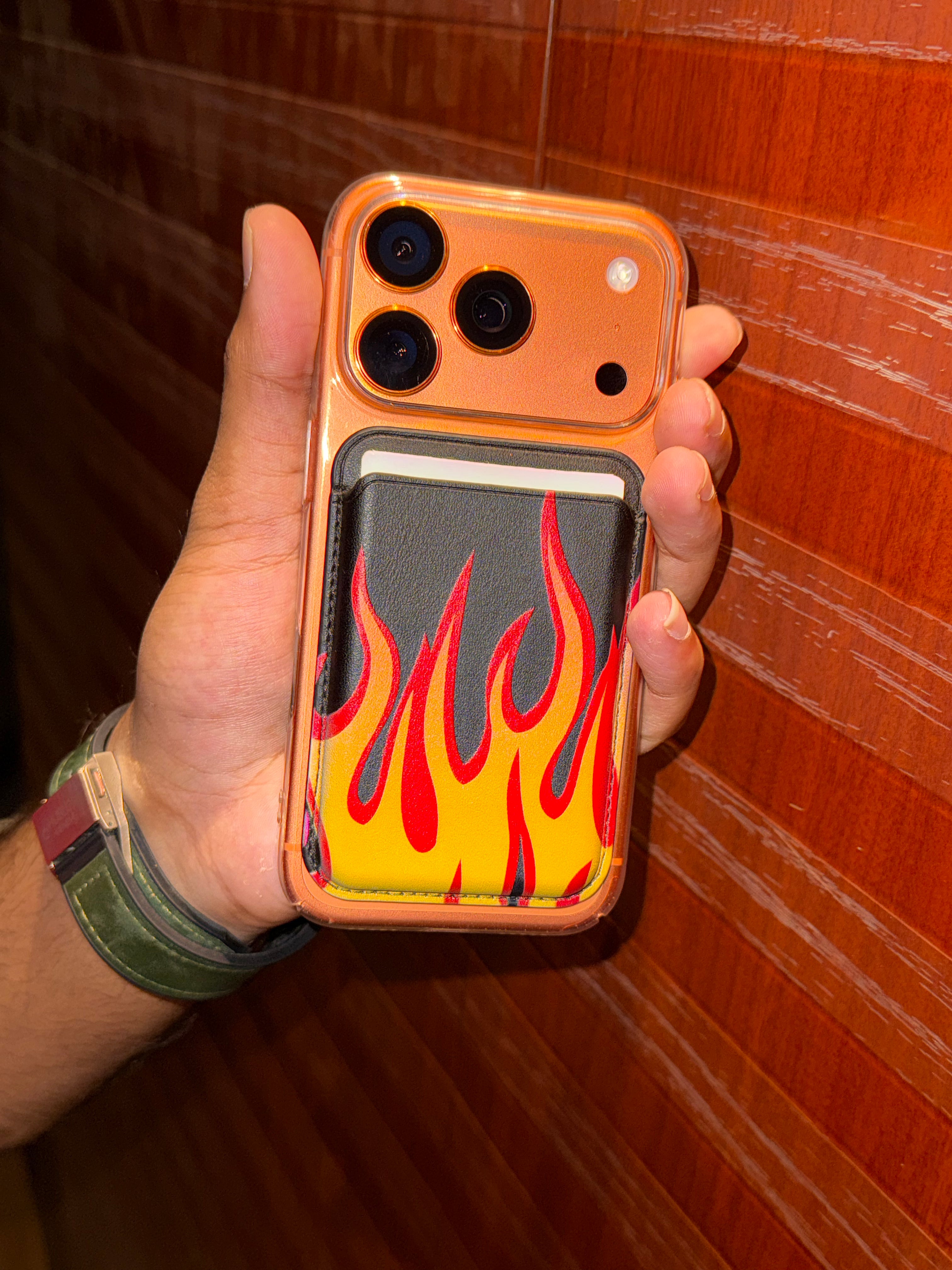 Leather MagSafe wallet with Flame design