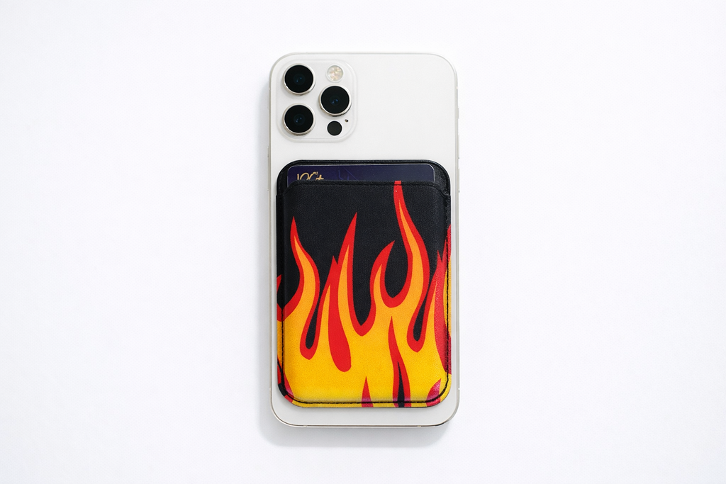 Leather MagSafe wallet with Flame design