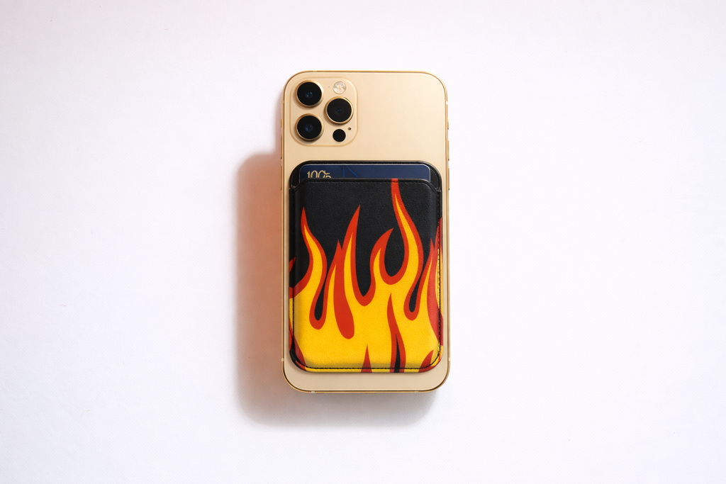 Leather MagSafe wallet with Flame design